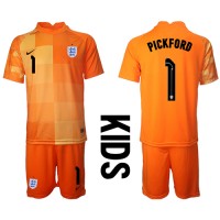 Anglicko Jordan Pickford #1 Brankarsky Vonkajší Detský futbalový dres MS 2022 Krátky Rukáv (+ trenírky)